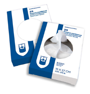 BOLSAS HIGIÉNICAS 15µ 15x27 CM BLANCO HDPE 25 UDS