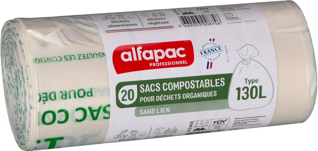 BOLSAS DE BASURA PARA RESIDUOS COMPOSTABLES 130 L ALFAPAC PROFESIONAL - 20 BOLSAS