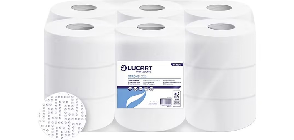 PAPEL HIGIÉNICO ROLLO JUMBO LUCART STRONG J125 DOBLE CAPA 125M- PACK DE 18 ROLLOS    